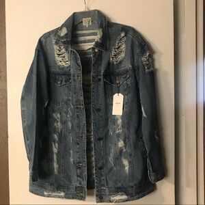 Fashion Nova Distressed Light Blue Denim Jean Jacket